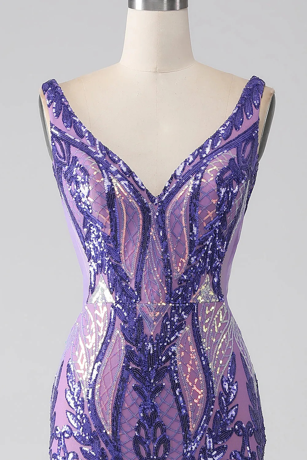 Sparkly Purple Mermaid V Neck Sequins Long Prom Dress sold by Zapaka product image thumbnail 4