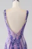 Sparkly Purple Mermaid V Neck Sequins Long Prom Dress sold by Zapaka