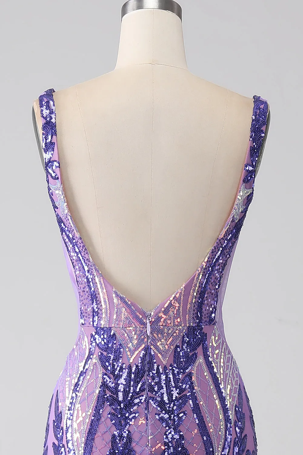 Sparkly Purple Mermaid V Neck Sequins Long Prom Dress sold by Zapaka product image thumbnail 5