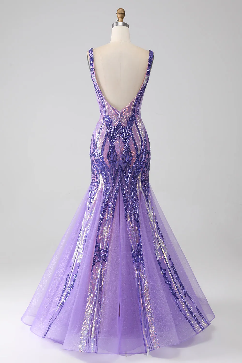 Sparkly Purple Mermaid V Neck Sequins Long Prom Dress sold by Zapaka product image thumbnail 2