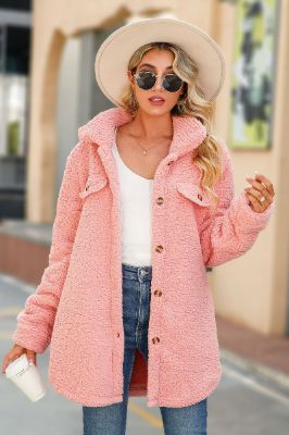 Pink Fleece Button Down Midi Coat sold by Zapaka