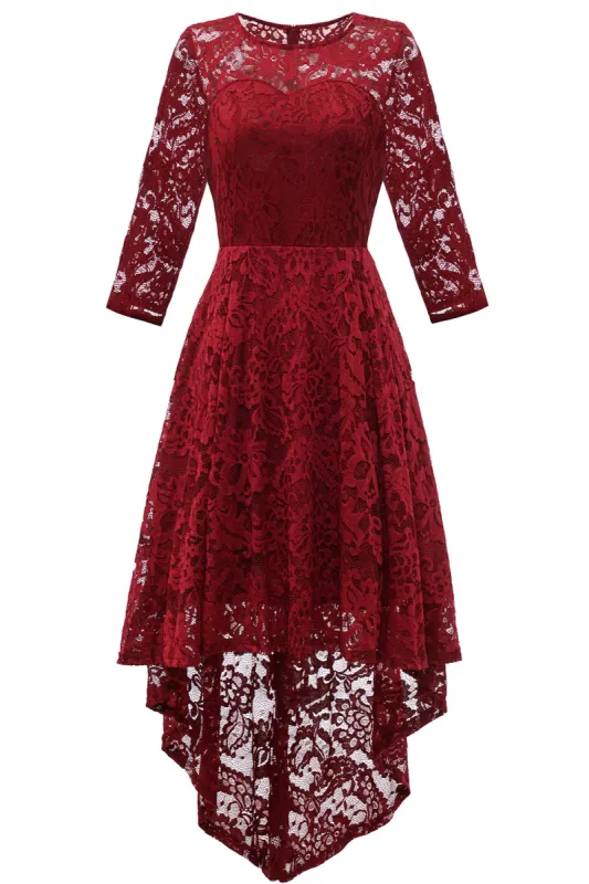 Burgundy High Low Lace Dress sold by Zapaka