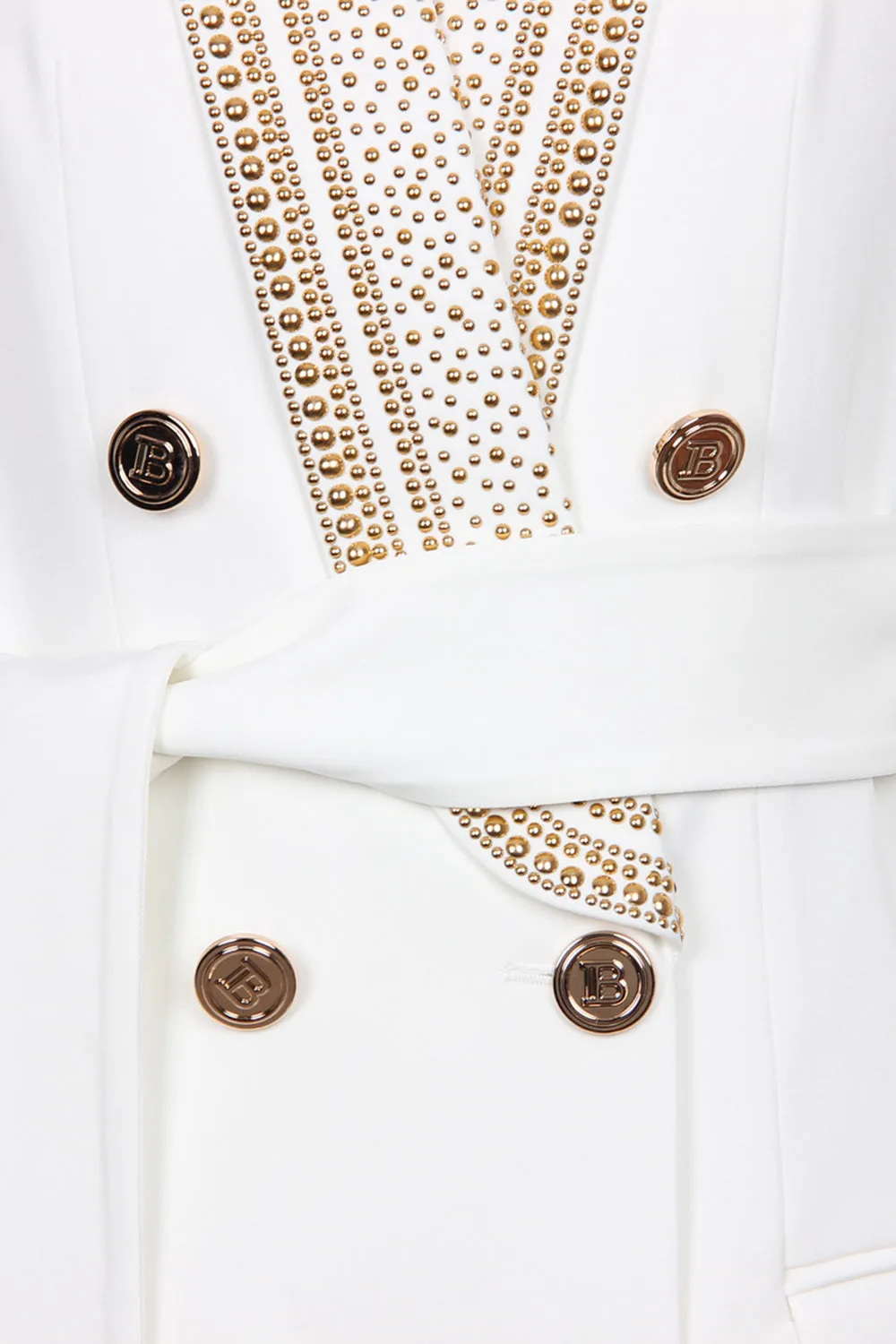 White Shawl Lapel Double Breasted Slim Fit Women Blazer with Beading sold by Zapaka product image thumbnail 5