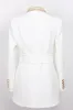 White Shawl Lapel Double Breasted Slim Fit Women Blazer with Beading sold by Zapaka