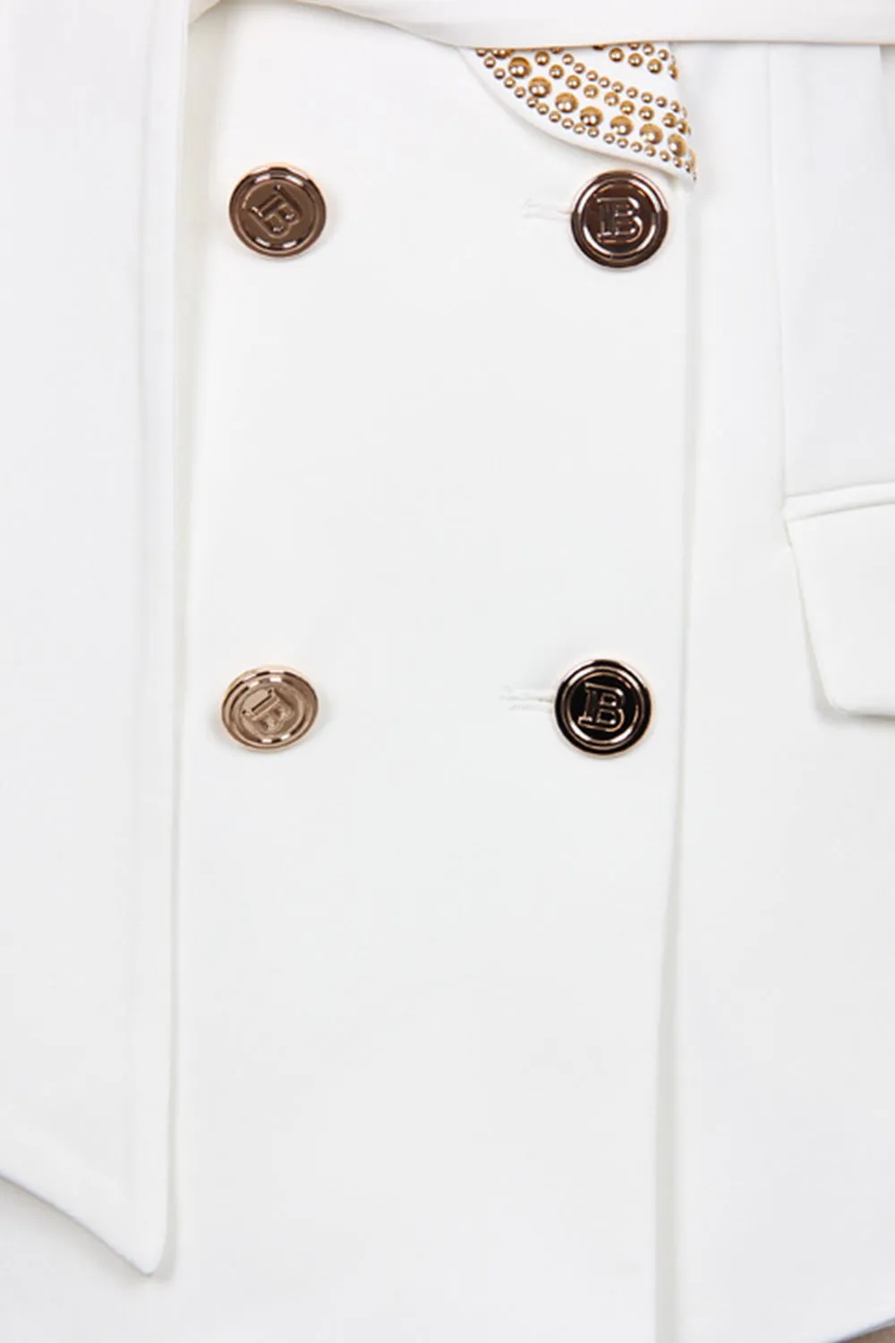 White Shawl Lapel Double Breasted Slim Fit Women Blazer with Beading sold by Zapaka product image thumbnail 4