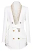 White Shawl Lapel Double Breasted Slim Fit Women Blazer with Beading sold by Zapaka