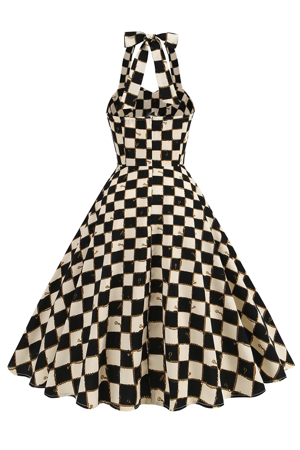 Black Grid Plaid Halter Short Vintage 1950s Dress sold by Zapaka product image thumbnail 2