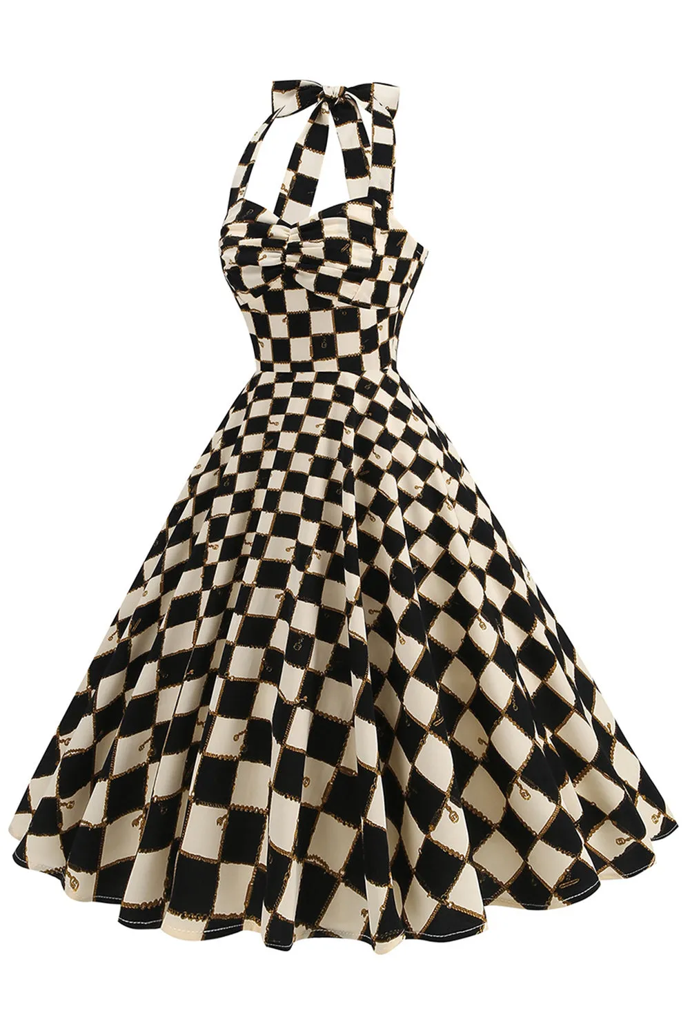 Black Grid Plaid Halter Short Vintage 1950s Dress sold by Zapaka product image thumbnail 3