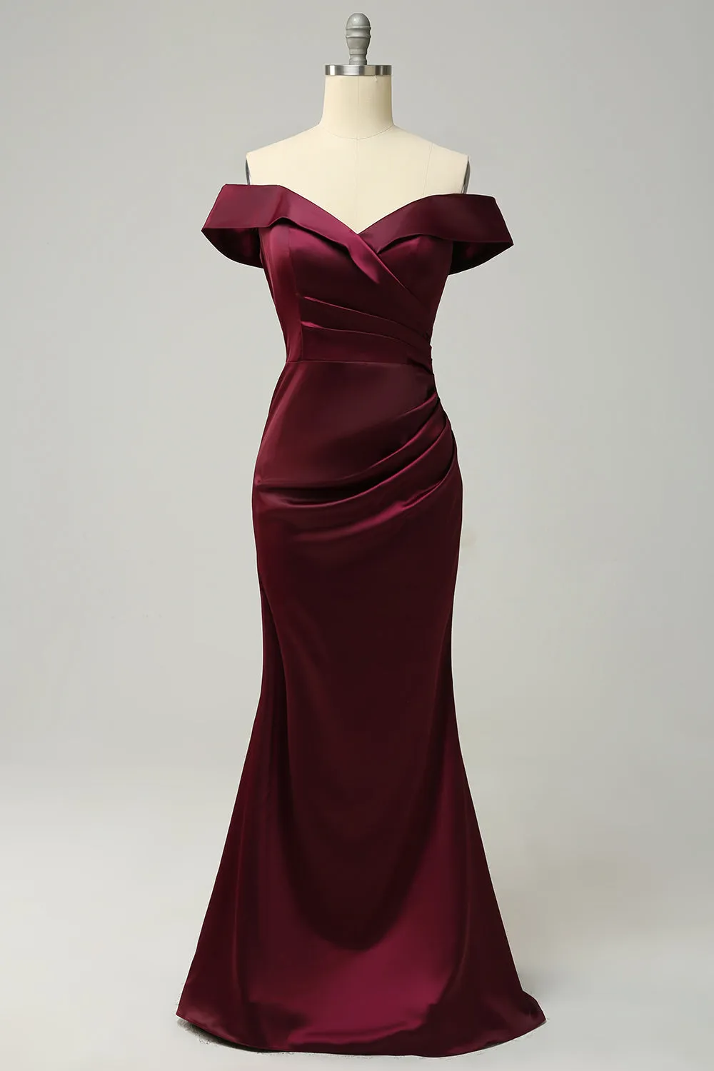 Burgundy Off The Shoulder Sheath Long Bridesmaid Dress sold by Zapaka