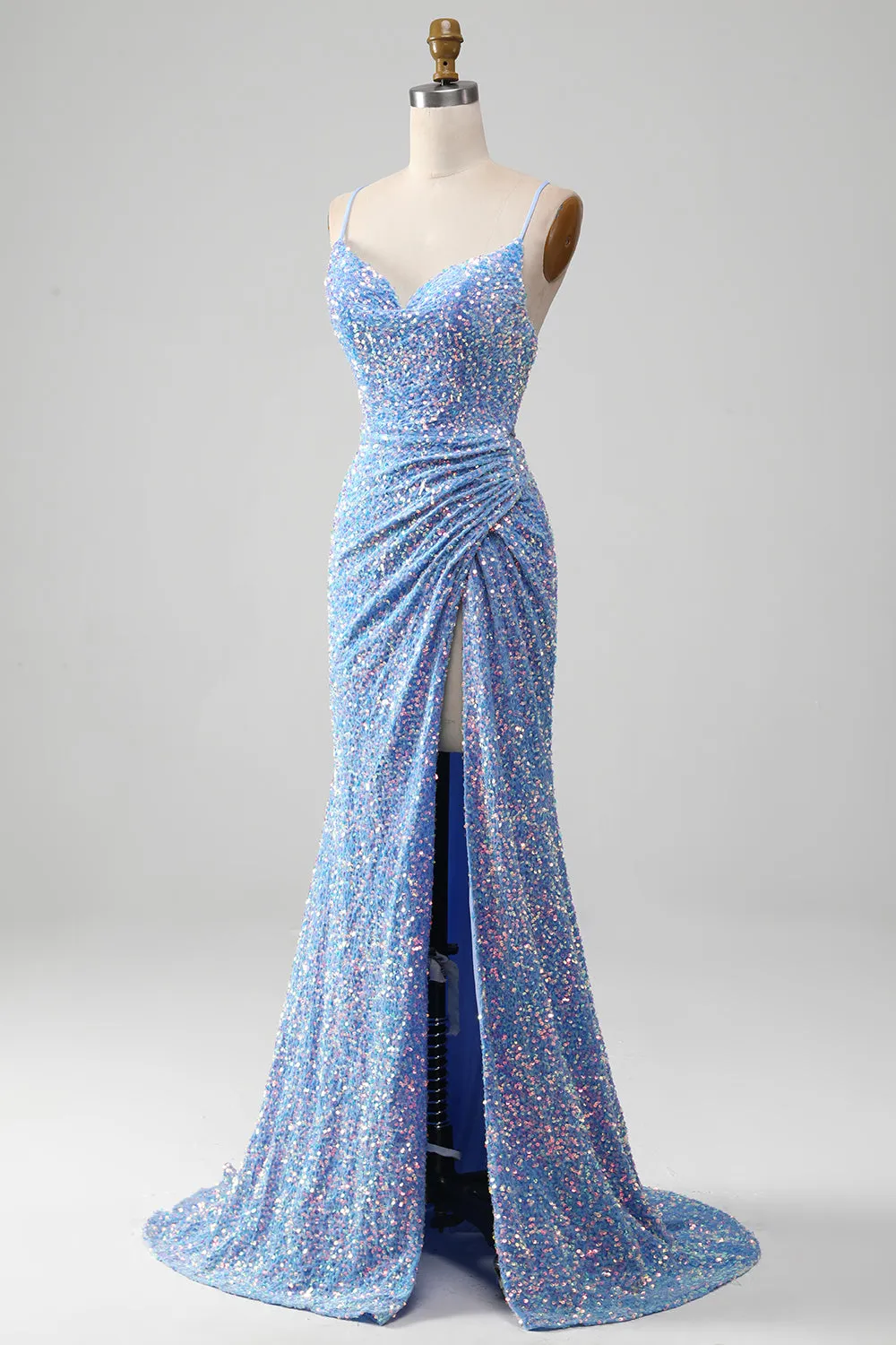 Sparkly Sequins Mermaid Light Blue Prom Dress with Slit sold by Zapaka product image thumbnail 3