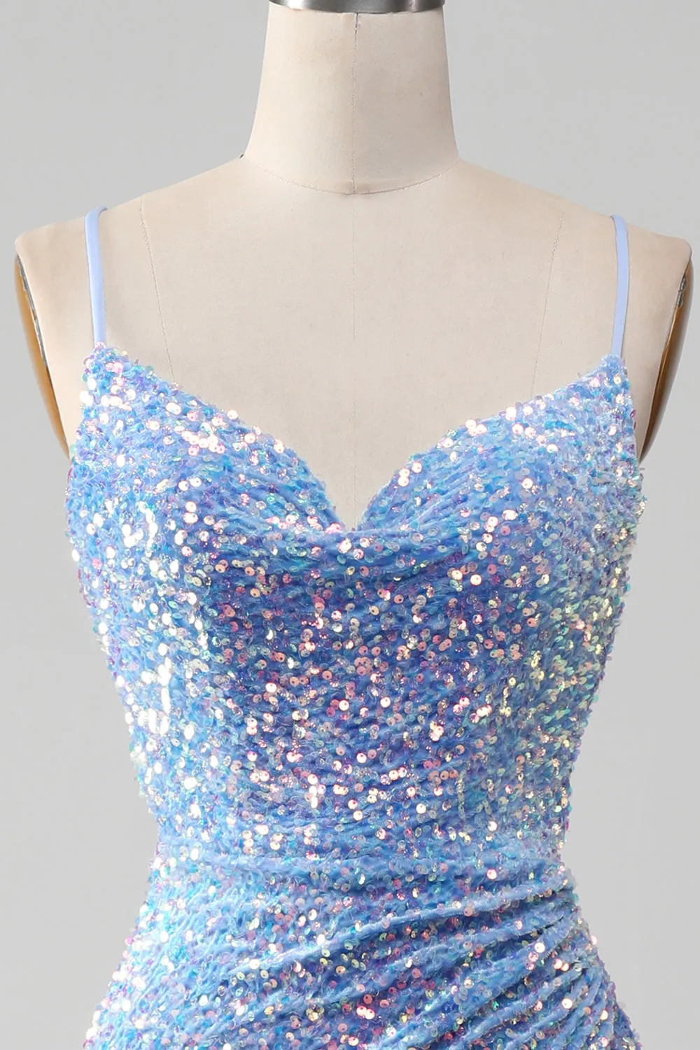 Sparkly Sequins Mermaid Light Blue Prom Dress with Slit sold by Zapaka product image thumbnail 4