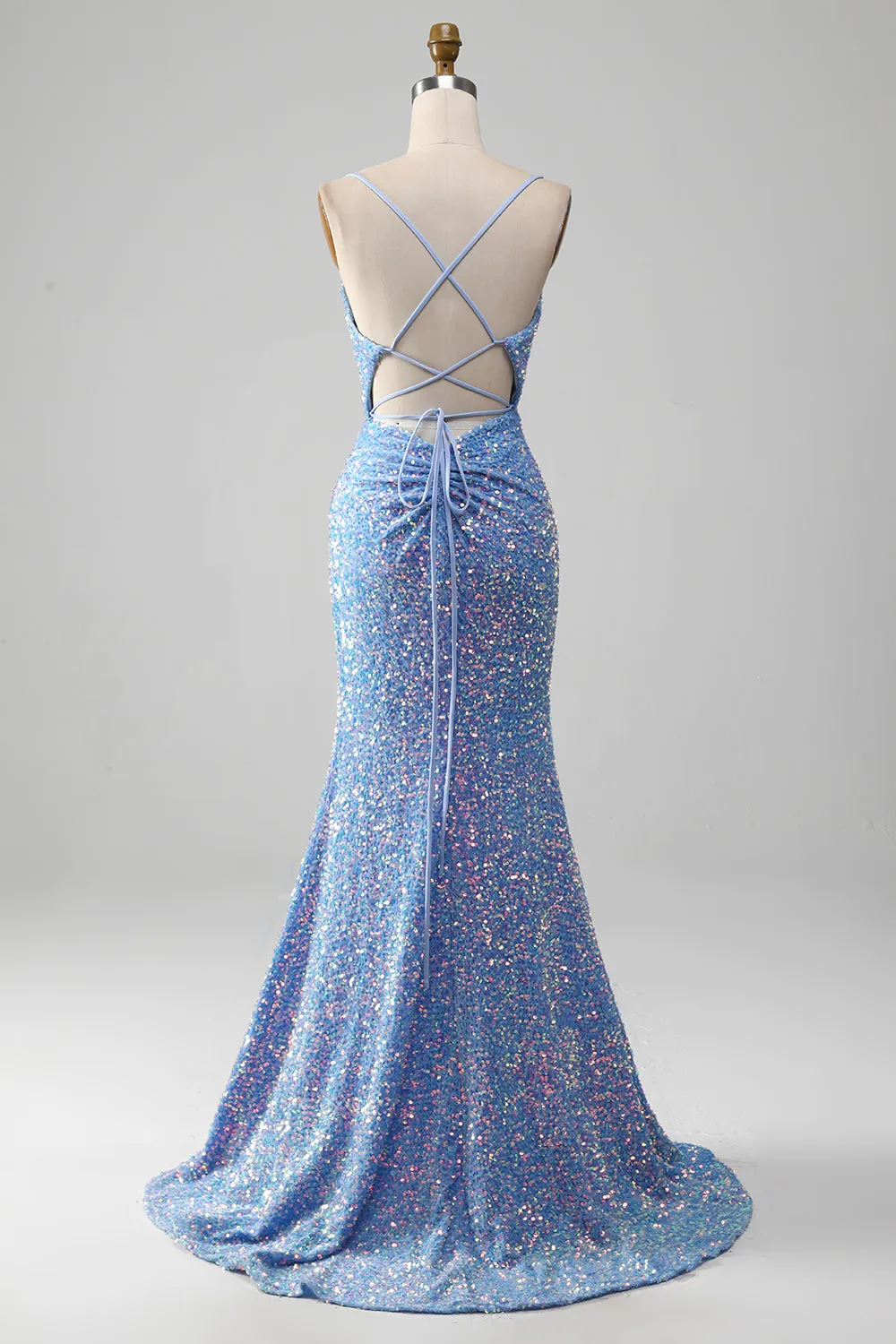Sparkly Sequins Mermaid Light Blue Prom Dress with Slit sold by Zapaka product image thumbnail 2