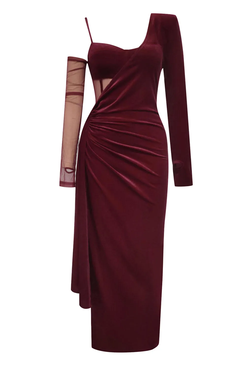 Burgundy Velvet Corset Slit Prom Dress with Sleeves sold by Zapaka product image thumbnail 5