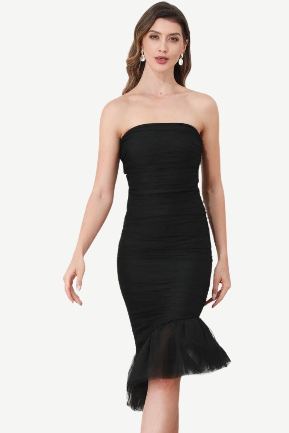 Strapless Black Cocktail Dress with Ruffles sold by Zapaka
