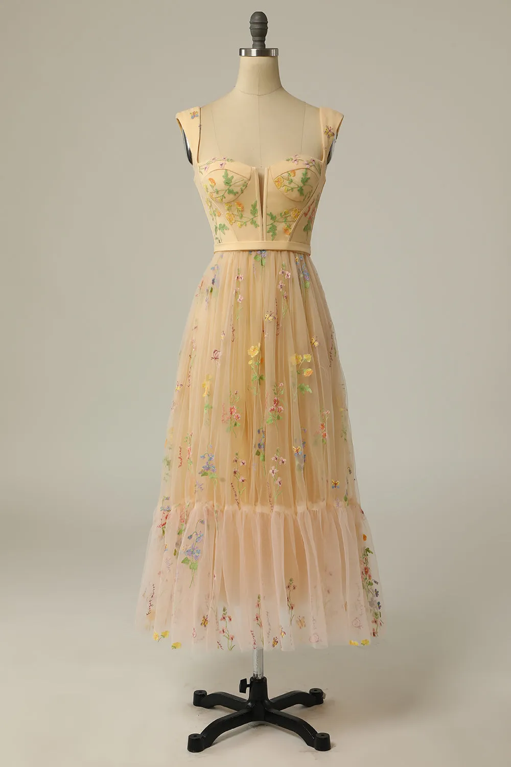 A Line Sweetheart Champagne Long Prom Dress with Embroidery sold by Zapaka