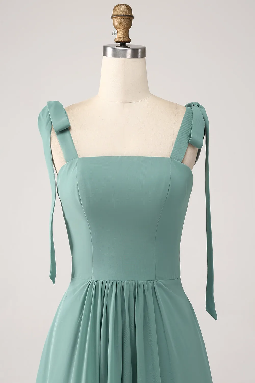 A Line Chiffon Green Long Bridesmaid Dress with Pleated sold by Zapaka product image thumbnail 5