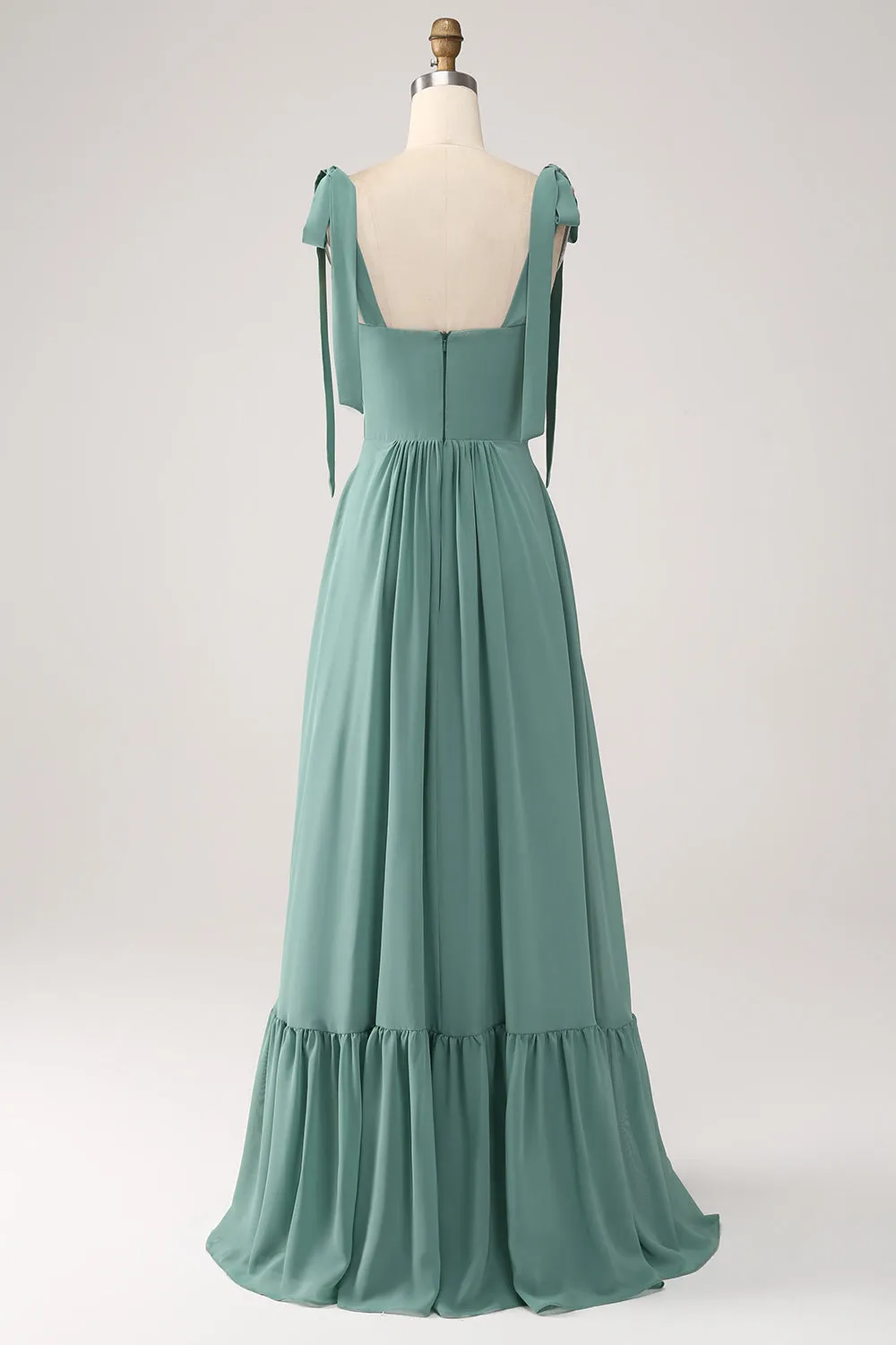 A Line Chiffon Green Long Bridesmaid Dress with Pleated sold by Zapaka product image thumbnail 2