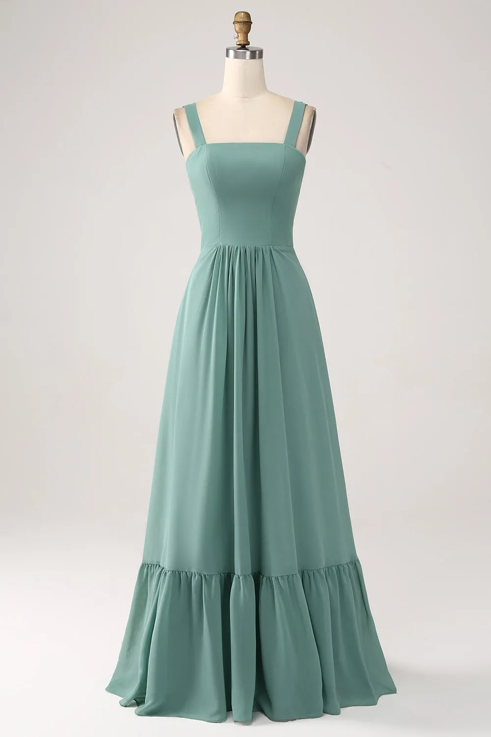 A Line Chiffon Green Long Bridesmaid Dress with Pleated sold by Zapaka product image thumbnail 3