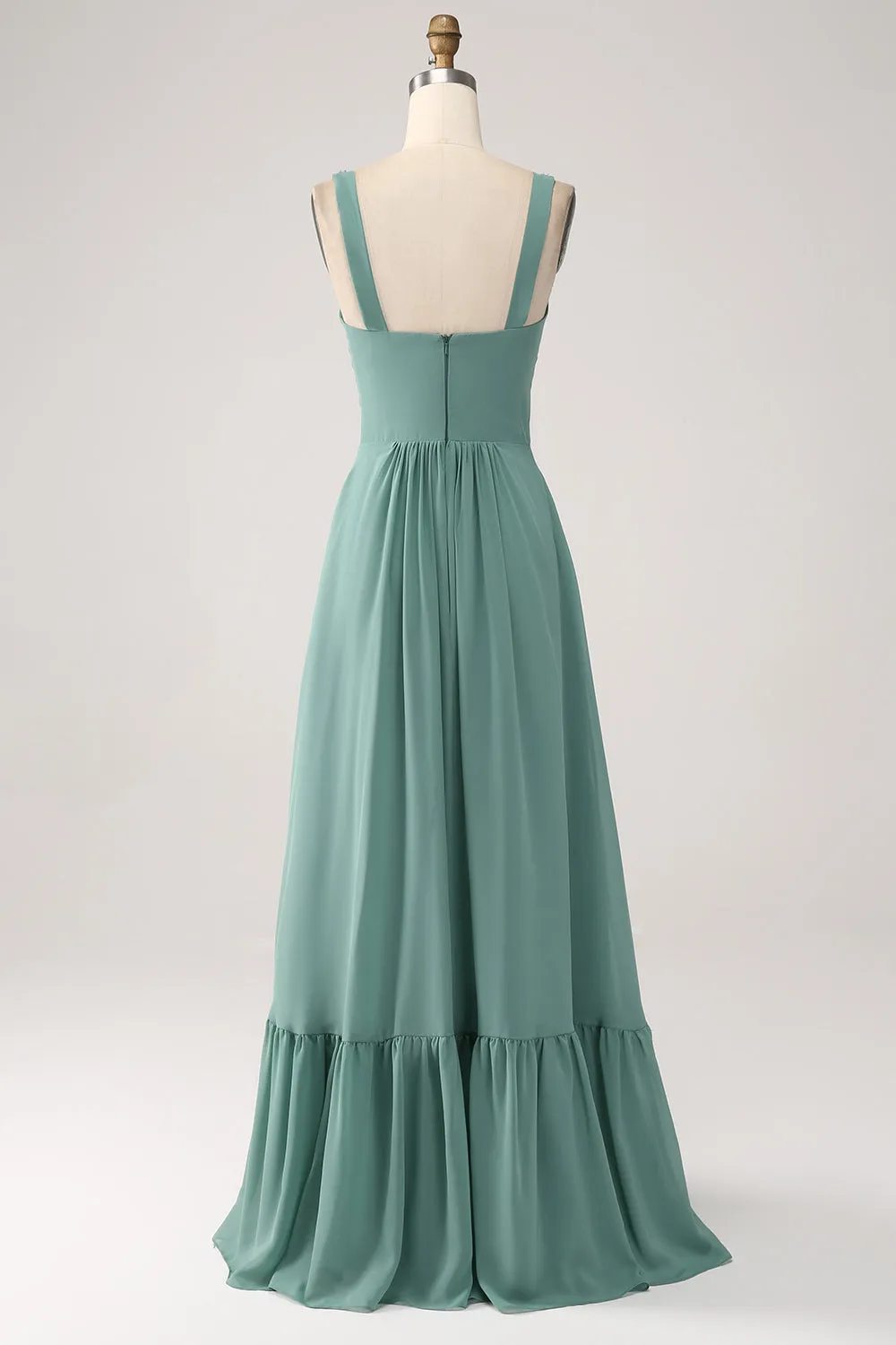 A Line Chiffon Green Long Bridesmaid Dress with Pleated sold by Zapaka product image thumbnail 4