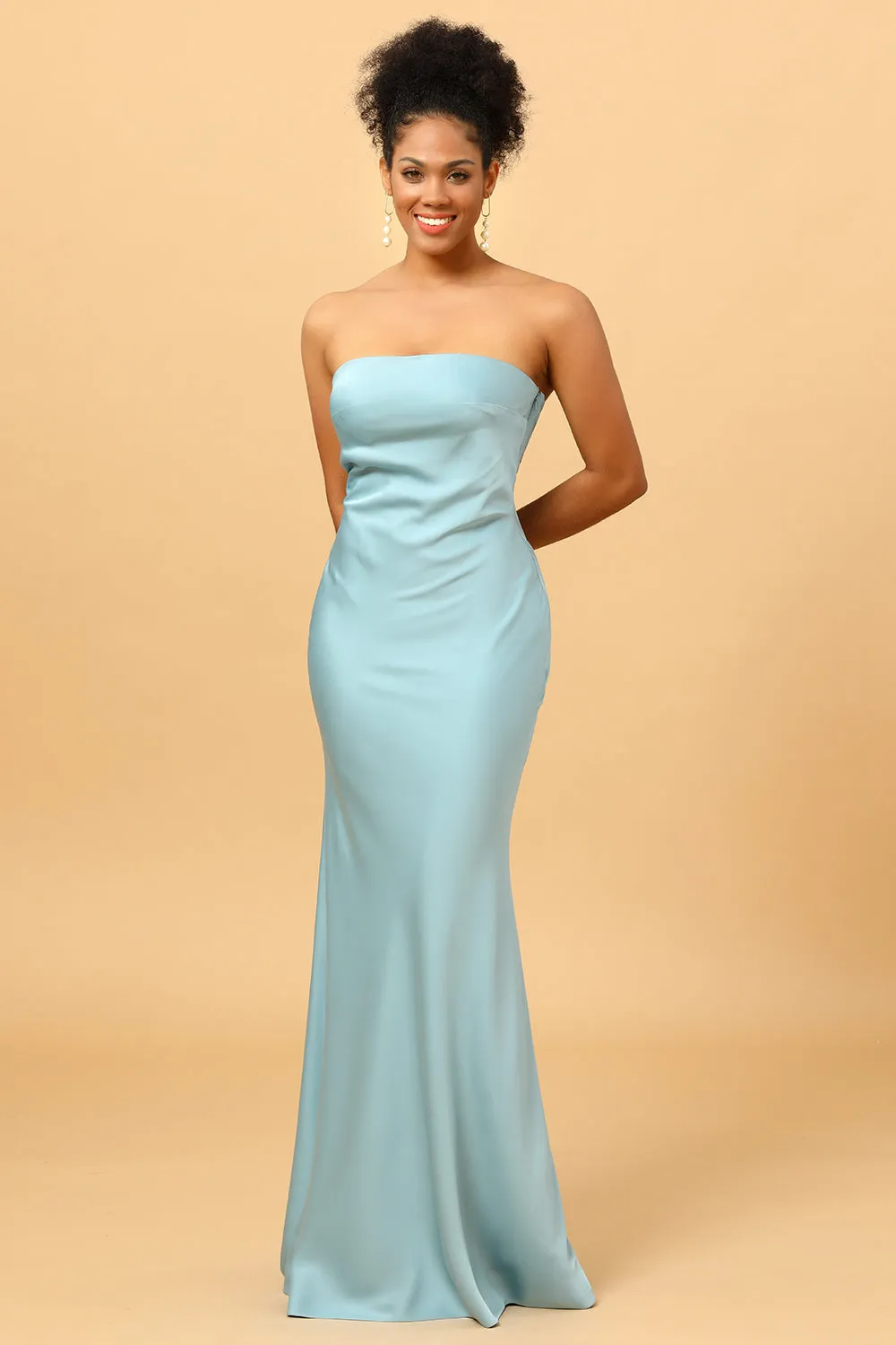 Grey Blue Satin Mermaid Bridesmaid Dress sold by Zapaka