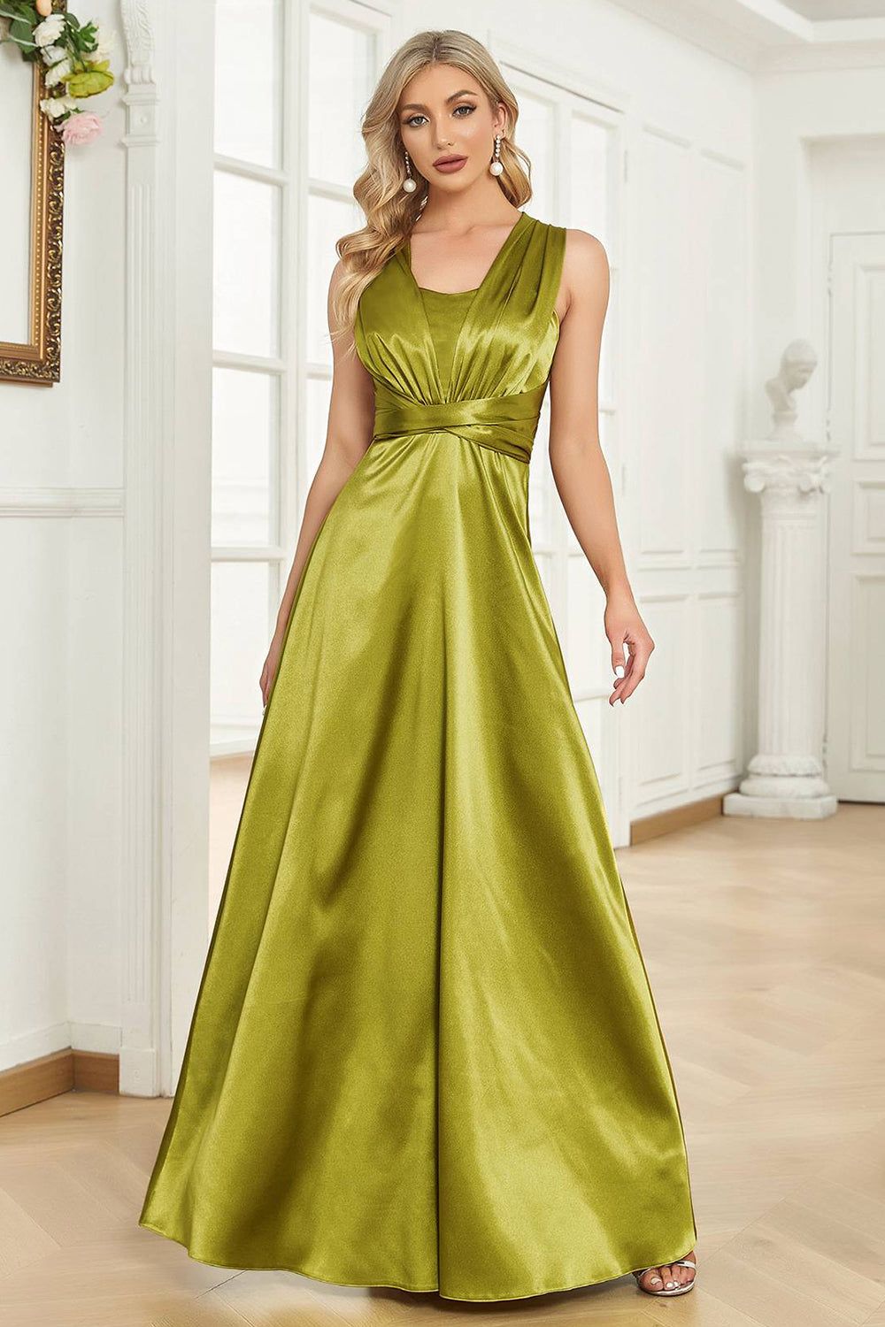 Satin Green Halter Formal Dress with Pleated sold by Zapaka