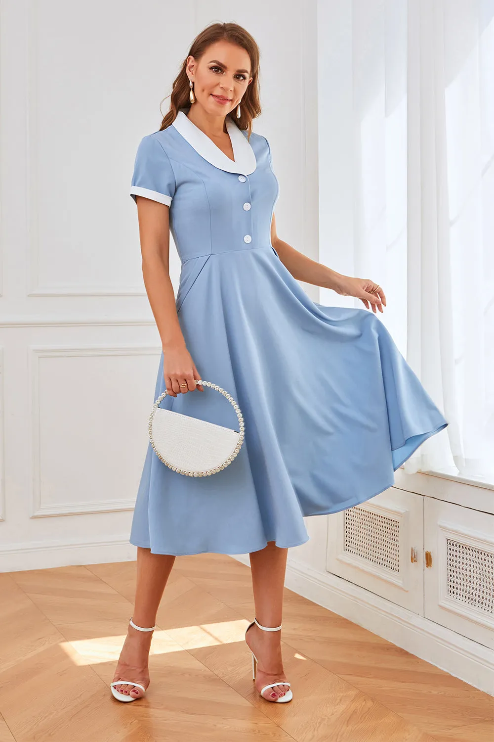 Blue 1950s Swing Dress with Pockets sold by Zapaka product image thumbnail 3