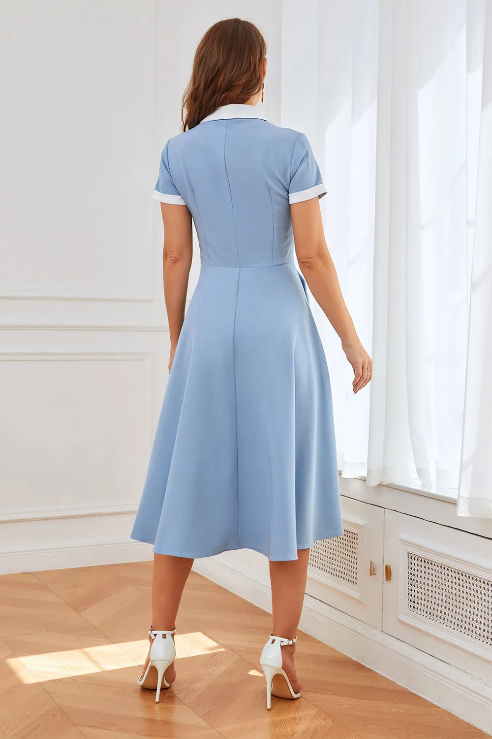 Blue 1950s Swing Dress with Pockets sold by Zapaka product image thumbnail 2