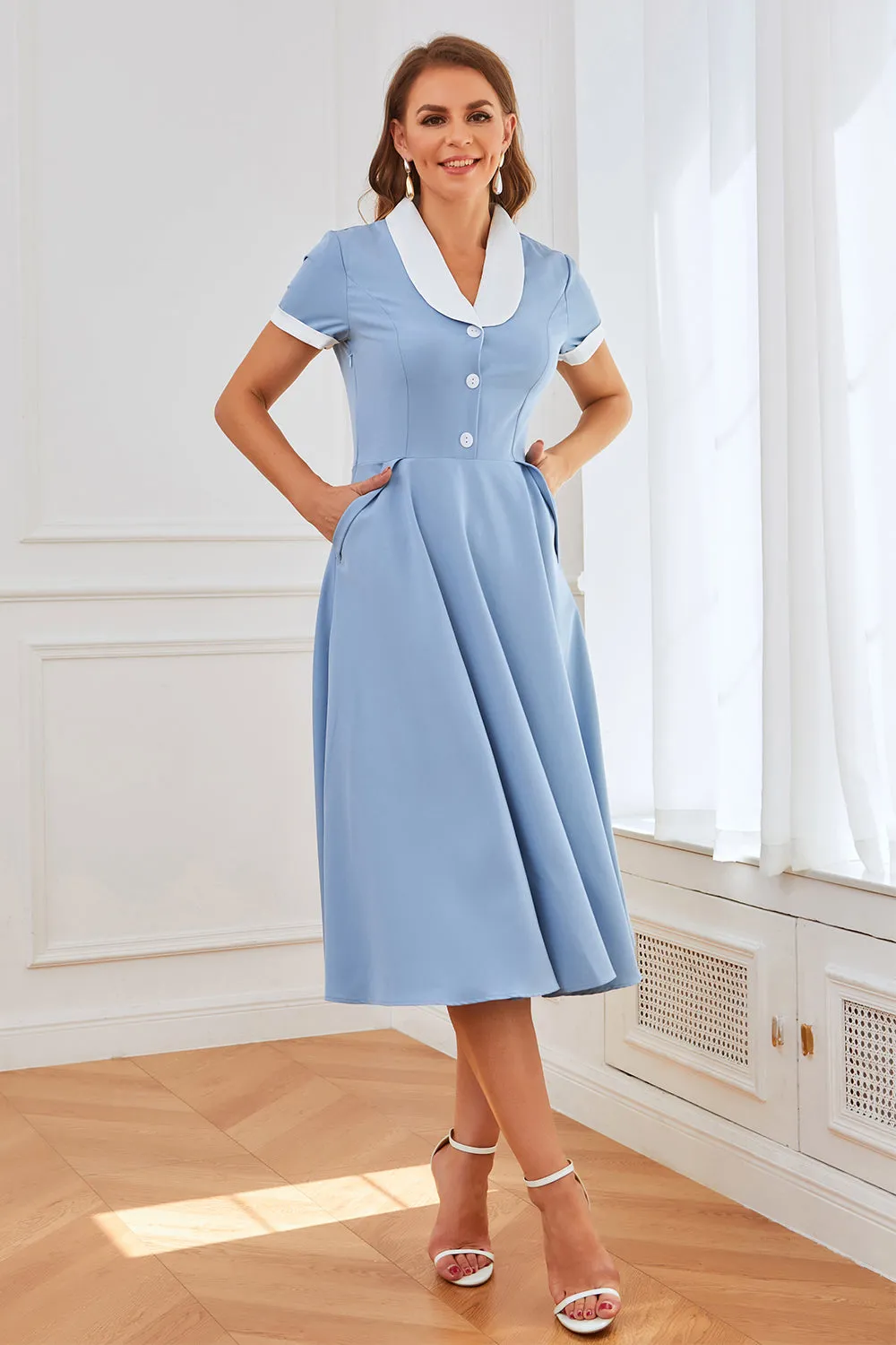 Blue 1950s Swing Dress with Pockets sold by Zapaka