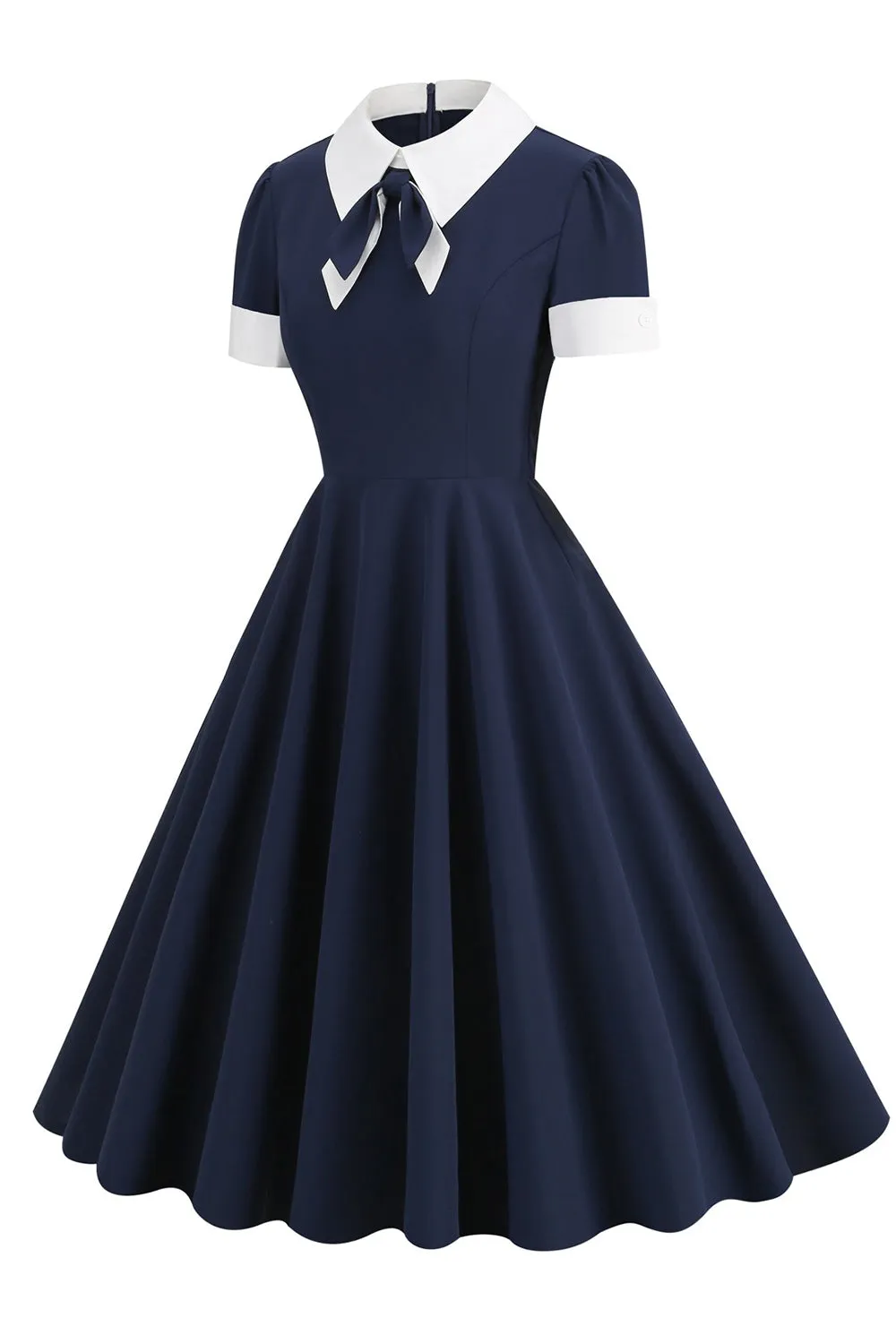 Jewel Neck Navy 1950s Dress with Bowknot sold by Zapaka product image thumbnail 3