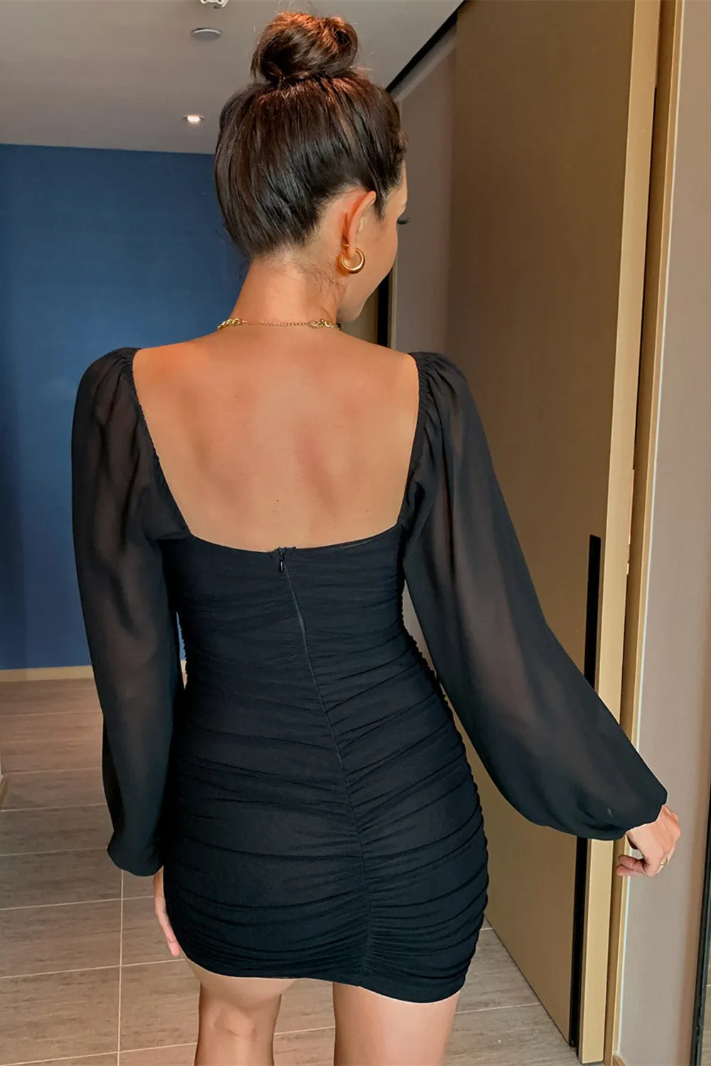 Long Sleeves Bodycon Little Black Dress sold by Zapaka product image thumbnail 2