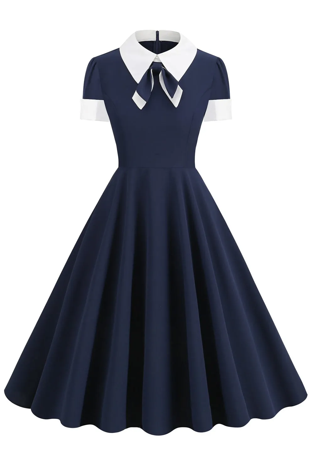 Jewel Neck Navy 1950s Dress with Bowknot sold by Zapaka