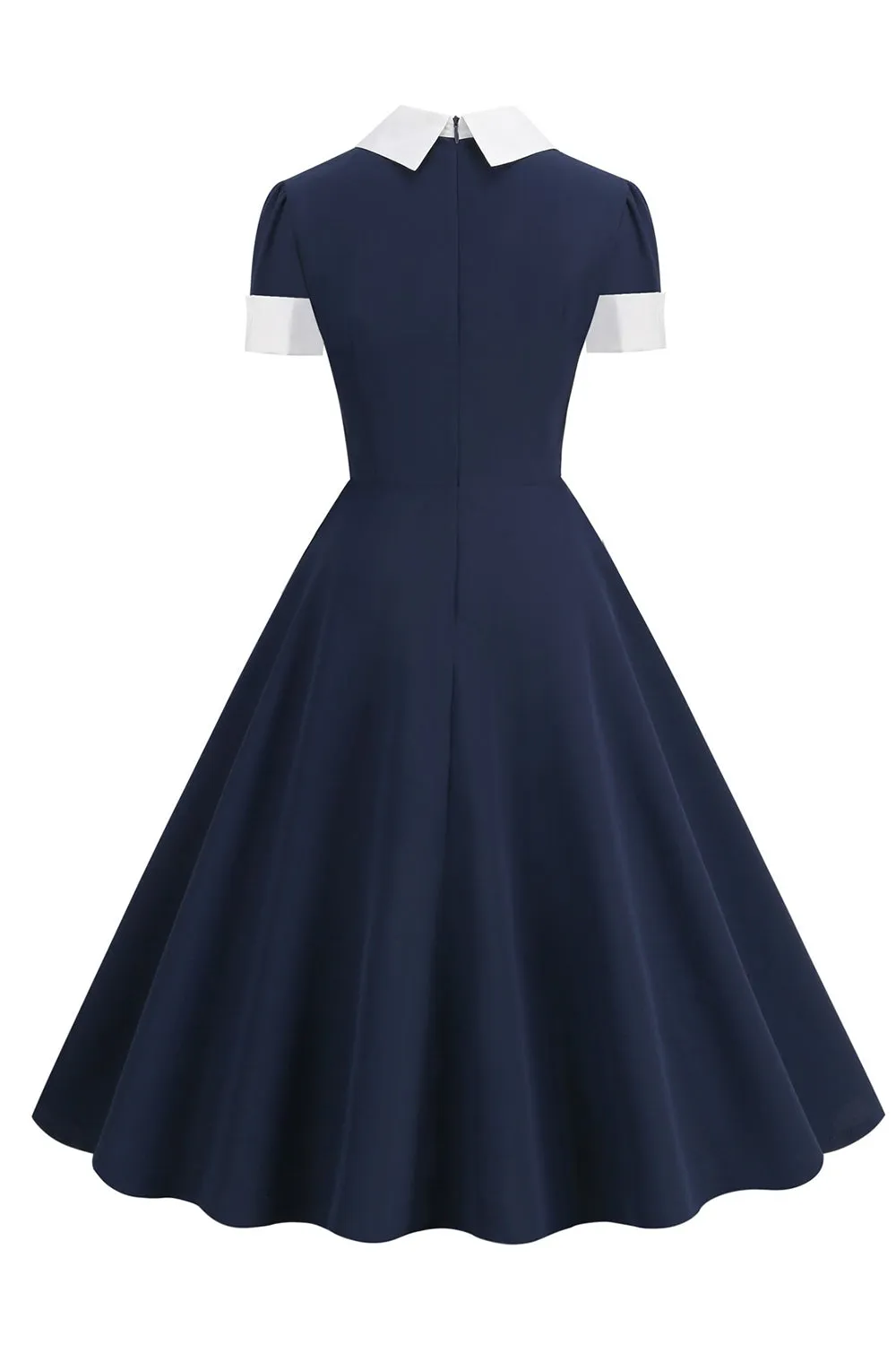 Jewel Neck Navy 1950s Dress with Bowknot sold by Zapaka product image thumbnail 2