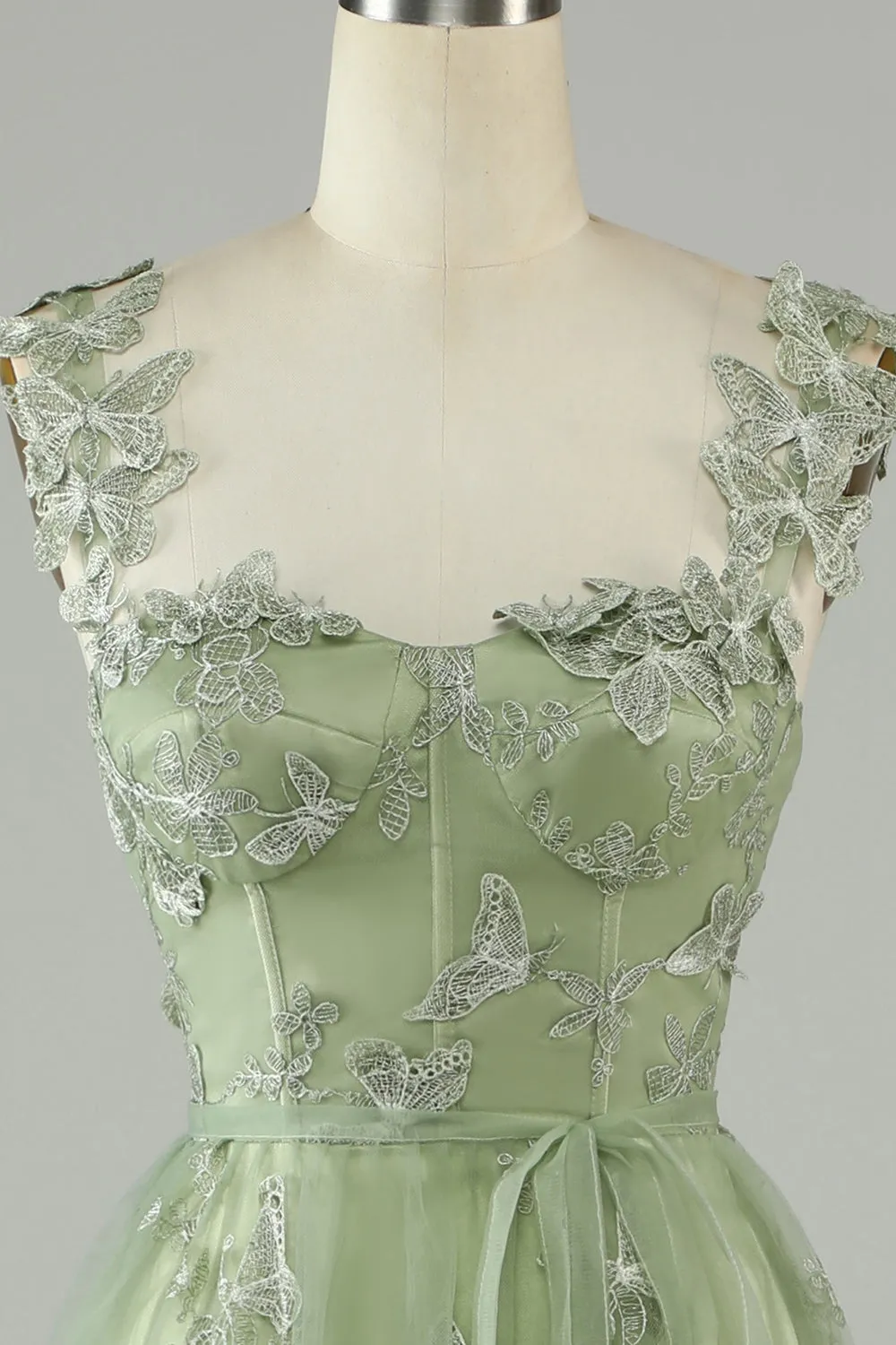 Green Corset Long Tulle Prom Dress with 3D Butterflies sold by Zapaka product image thumbnail 4