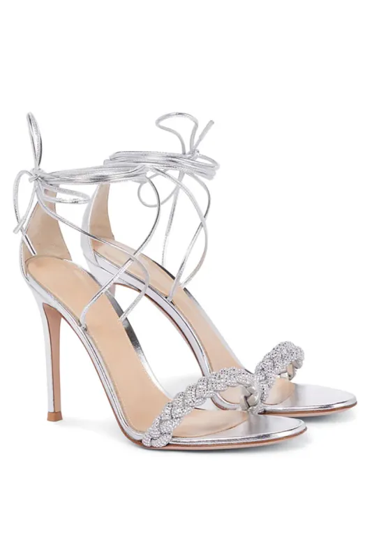 Silver Lace Up High Heels sold by Zapaka