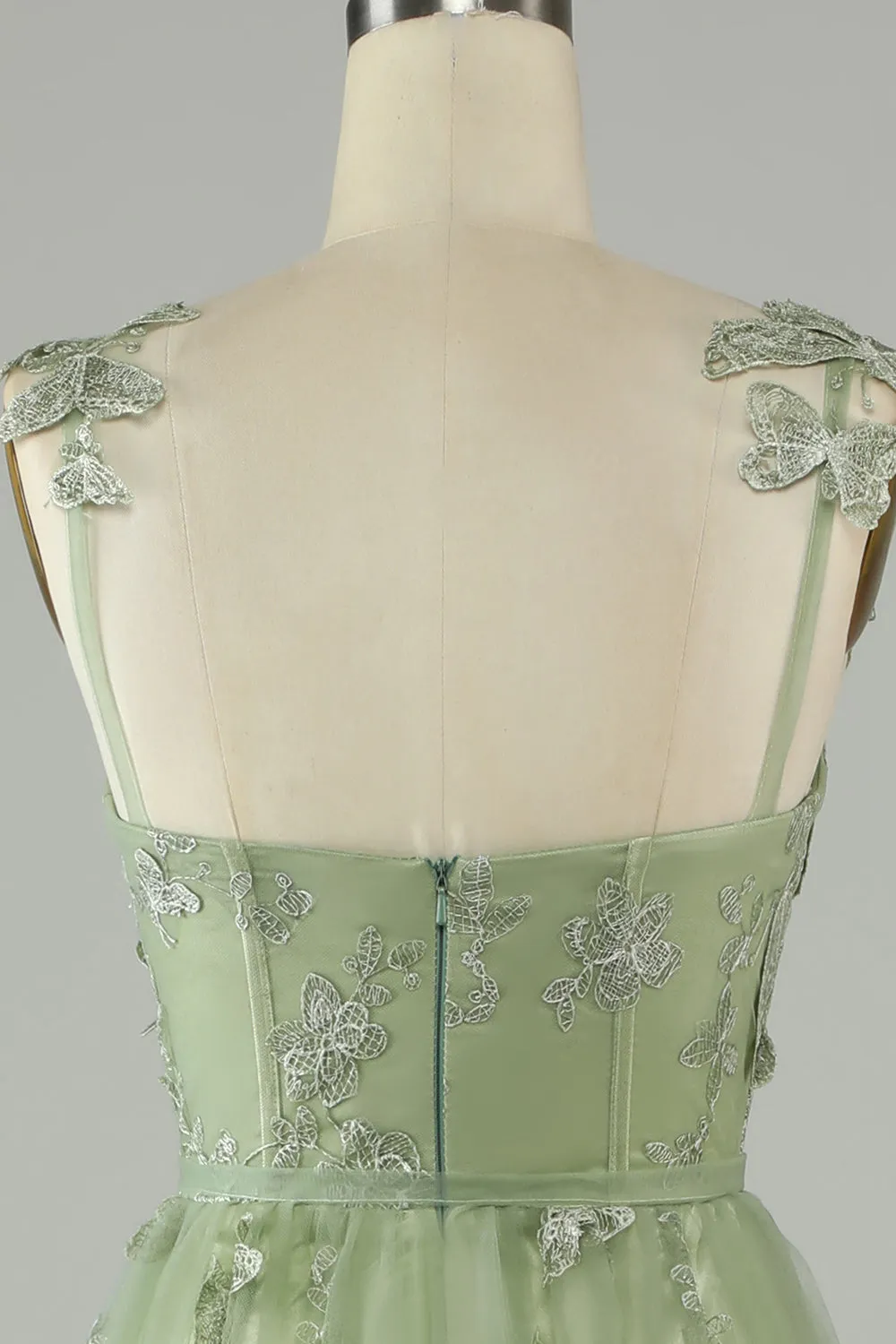 Green Corset Long Tulle Prom Dress with 3D Butterflies sold by Zapaka product image thumbnail 5