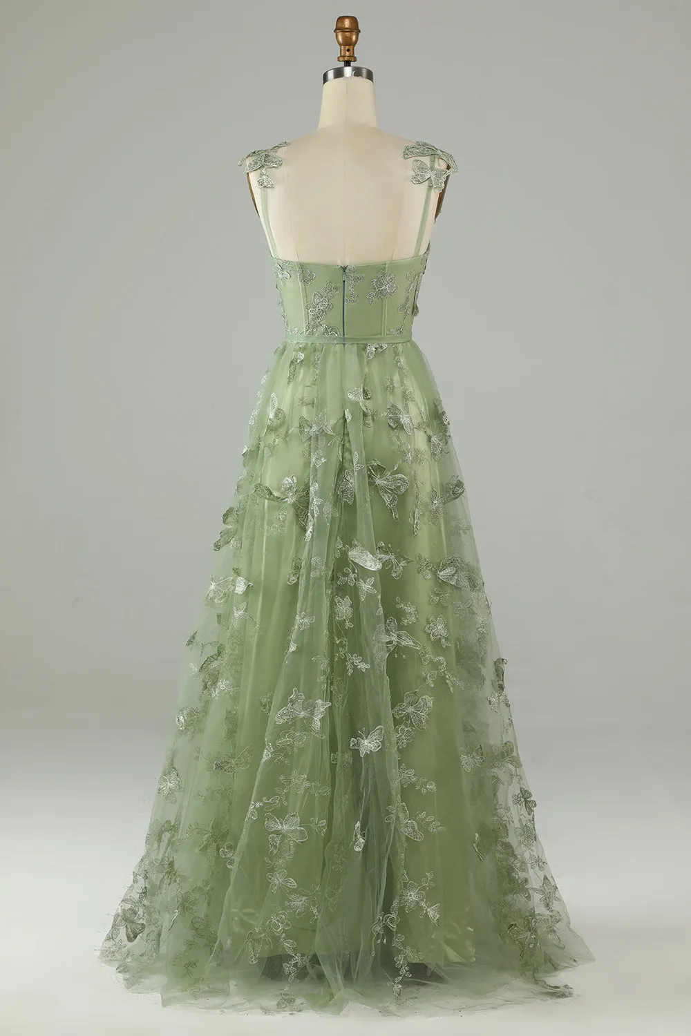Green Corset Long Tulle Prom Dress with 3D Butterflies sold by Zapaka product image thumbnail 2