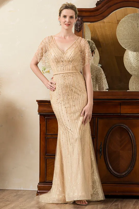 Beading V-neck Glitter Mermaid Mother of Bride Dress sold by Zapaka