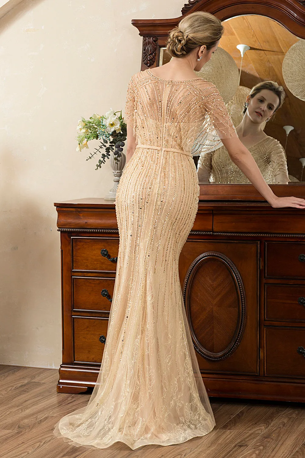 Beading V-neck Glitter Mermaid Mother of Bride Dress sold by Zapaka product image thumbnail 2