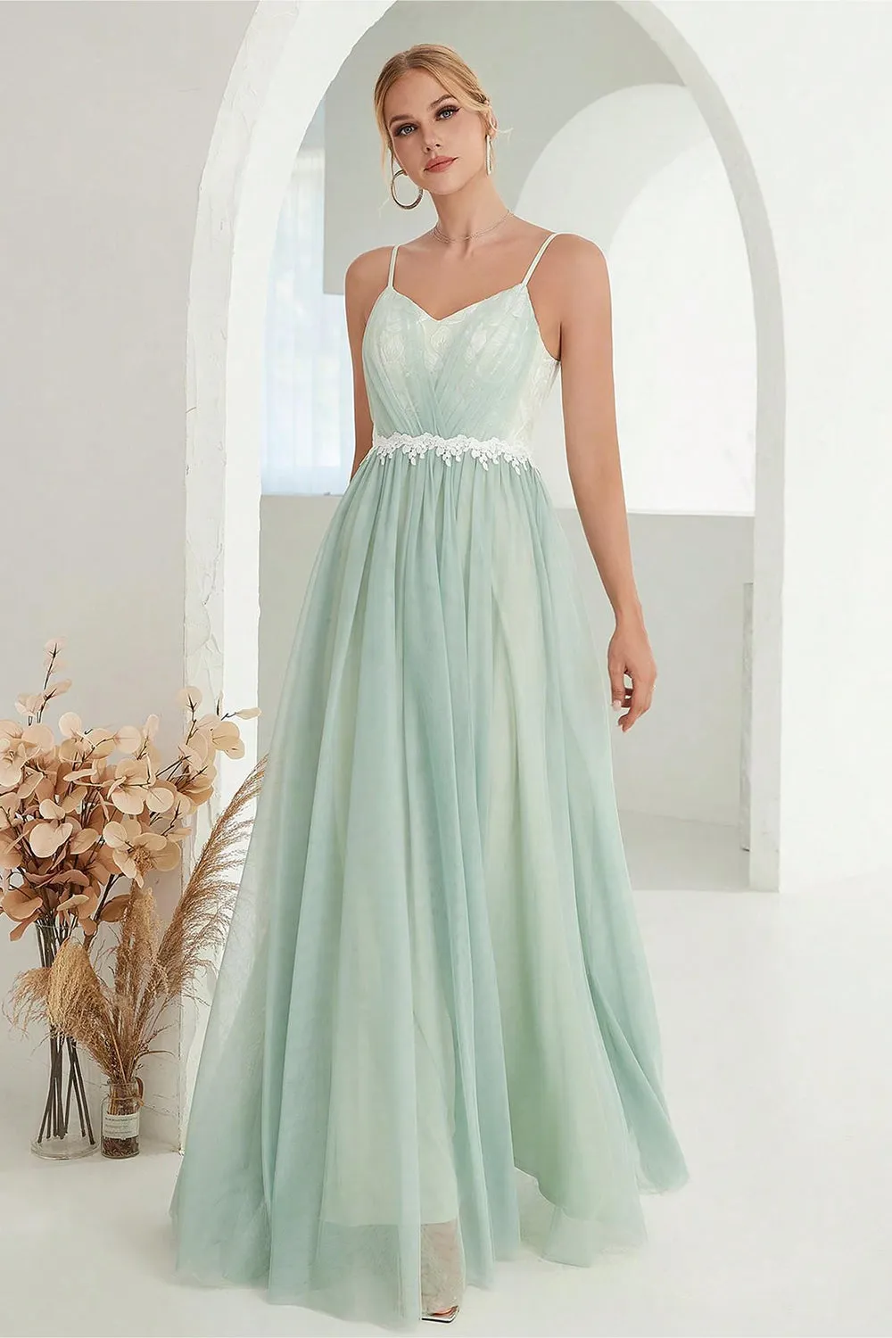 Blush A Line Spaghetti Straps Tulle Long Prom Dress sold by Zapaka product image thumbnail 5