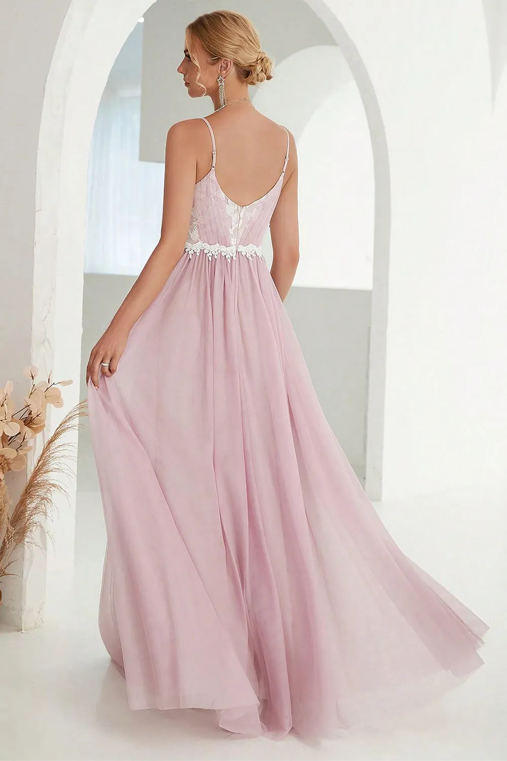 Blush A Line Spaghetti Straps Tulle Long Prom Dress sold by Zapaka product image thumbnail 2