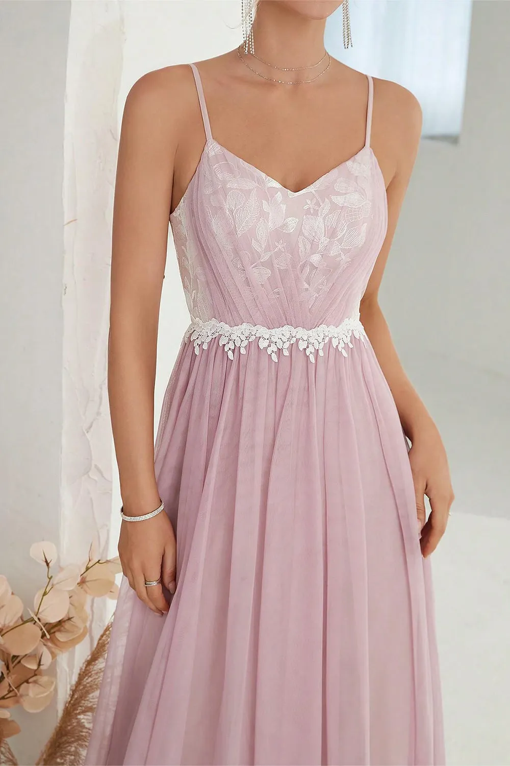 Blush A Line Spaghetti Straps Tulle Long Prom Dress sold by Zapaka product image thumbnail 3