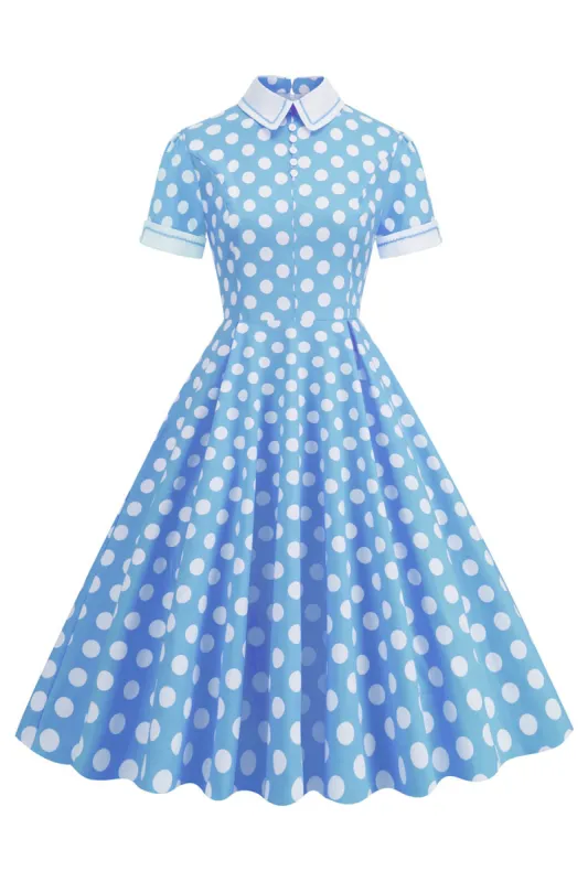 Hepburn Style Polka Dots Vintage Dress with Short Sleeves sold by Zapaka