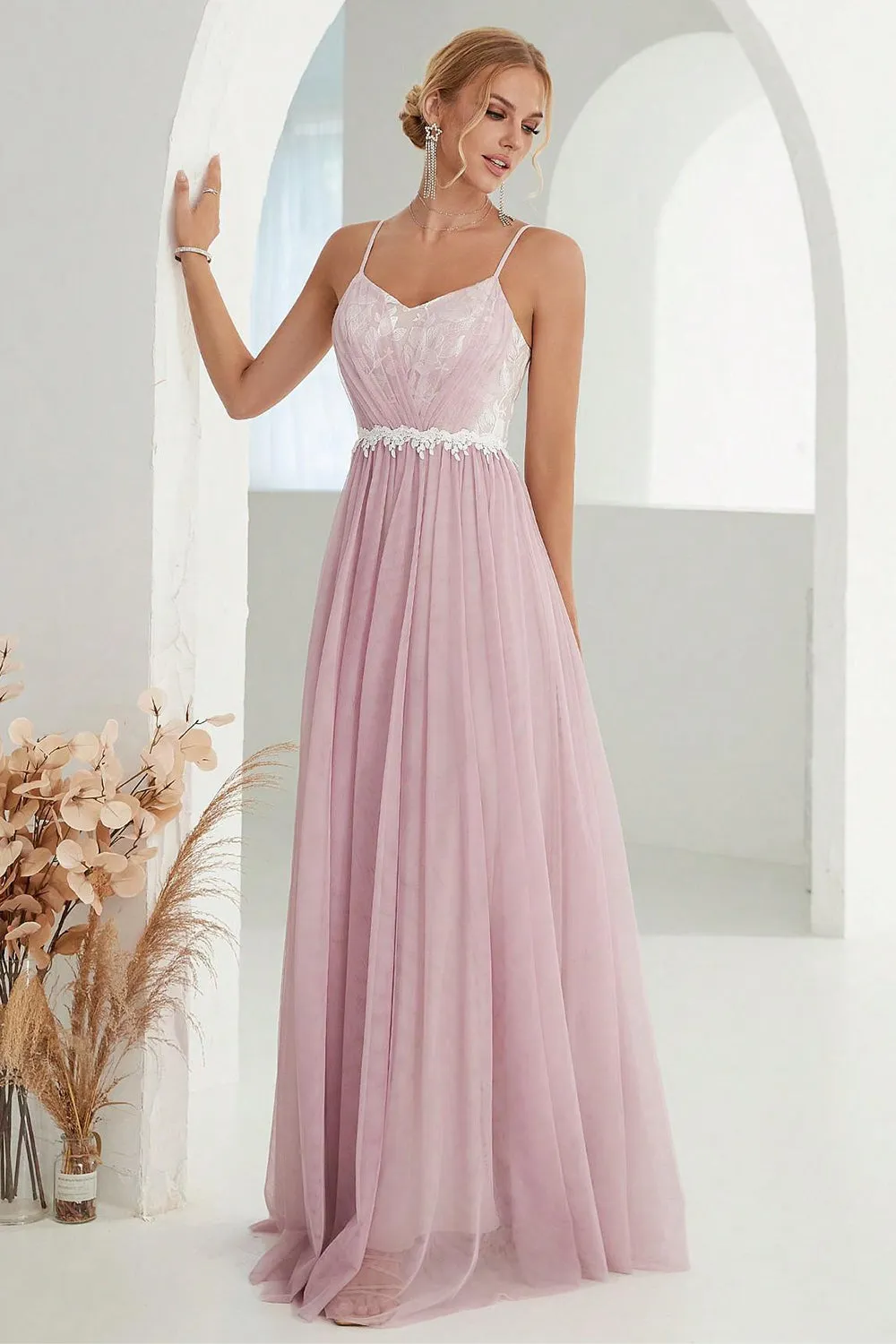 Blush A Line Spaghetti Straps Tulle Long Prom Dress sold by Zapaka product image thumbnail 4