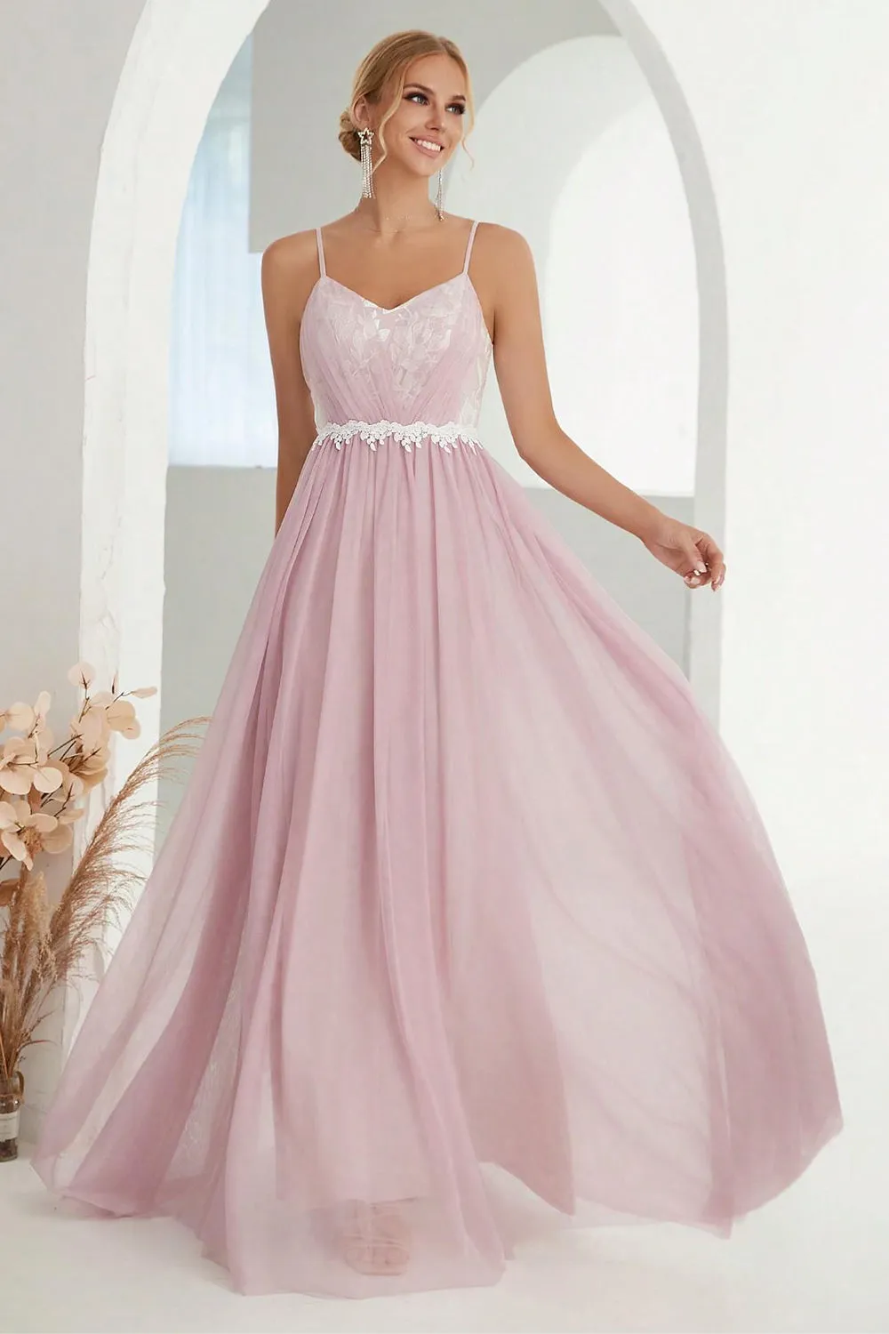 Blush A Line Spaghetti Straps Tulle Long Prom Dress sold by Zapaka