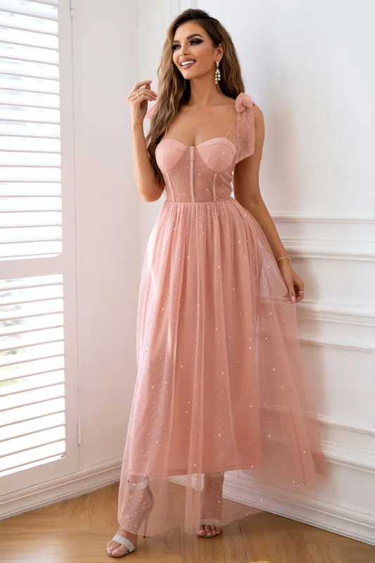 Pink A Line Corset Spaghetti Straps Prom Dress sold by Zapaka
