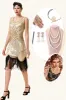 Champagne Sequins Fringes 1920s Flapper Dress with 20s Accessories Set sold by Zapaka