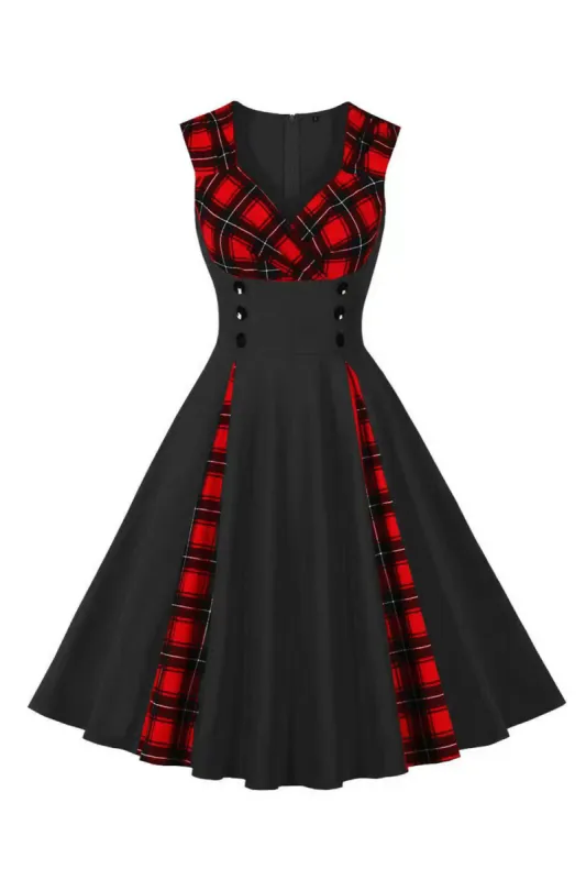 Black Plaid Swing 1950s Dress sold by Zapaka