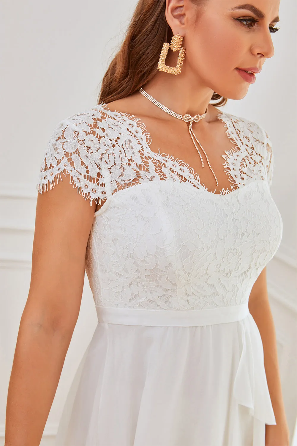 White Lace Party Dress with Ruffles sold by Zapaka product image thumbnail 3