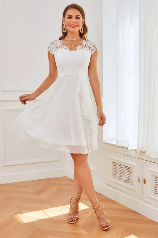 White Lace Party Dress with Ruffles sold by Zapaka