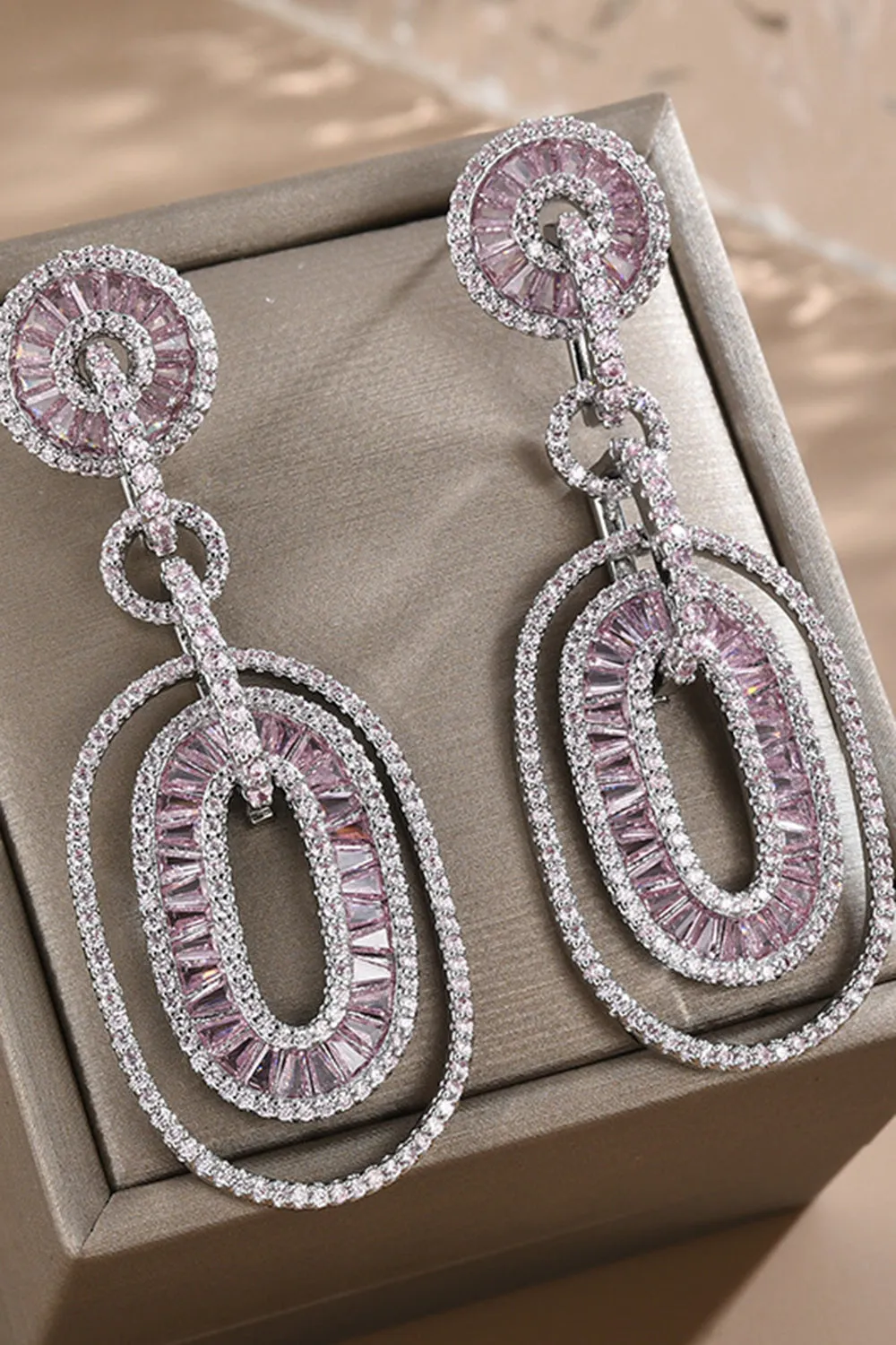 Pink Rhinestone Ring Drop Earrings sold by Zapaka product image thumbnail 3